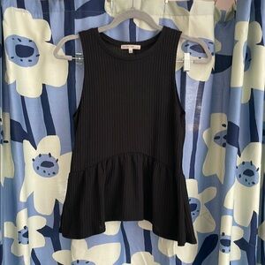 Waffle knit, sleeveless, black peplum top